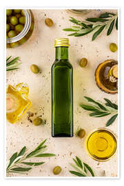 Green and black olives with a bottle of olive oil Green and black olives with a bottle of olive oil