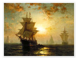 Sailing ship in the fog
